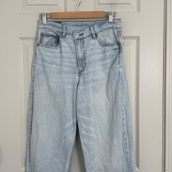 American Eagle Highest Rise Baggy Straight Jean Women 6 Blue Light Wash Y2K Boho - Picture 3 of 16